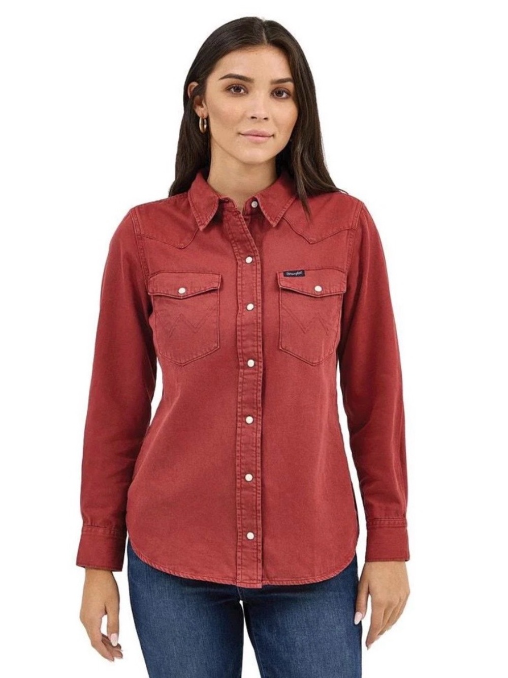 Wrangler Retro Colorwash Rusty Red Slim Western Snap Shirt